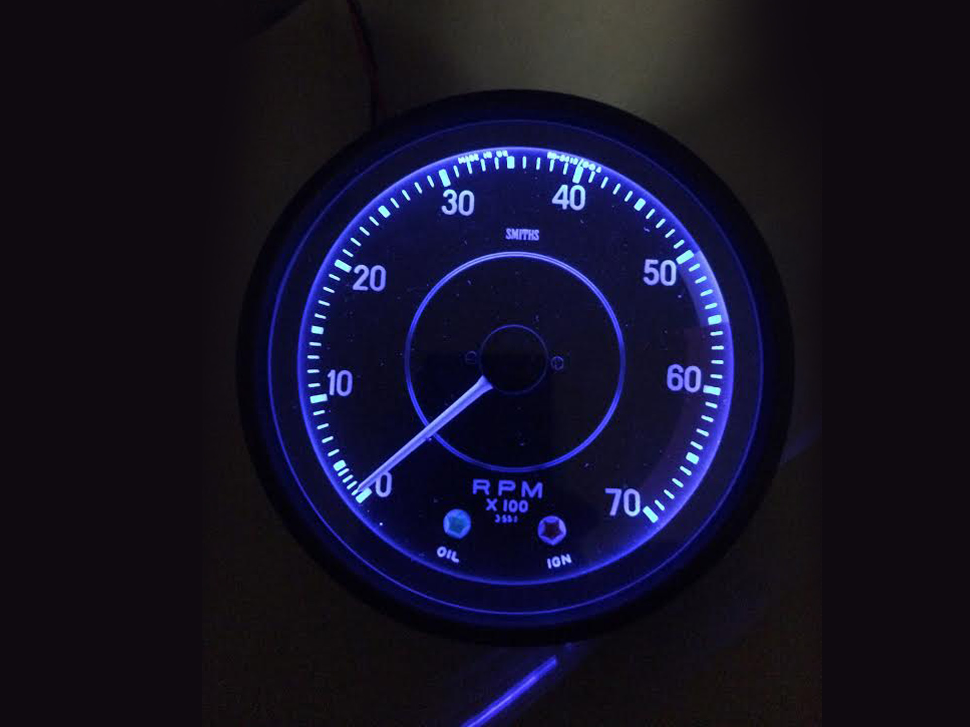 Speedometer with a purple backlight