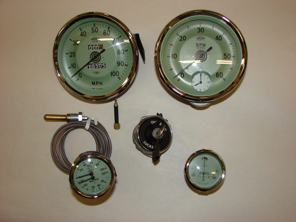 Instruments for measuring car functions in green tones