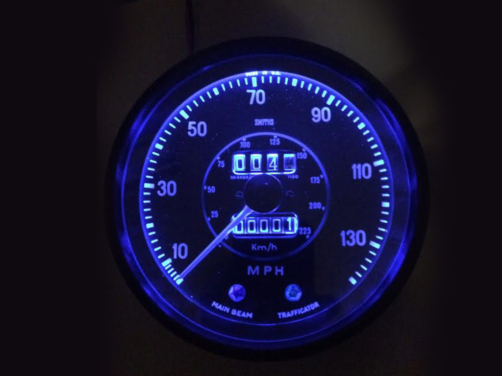 Speedometer with a purple LED backlight