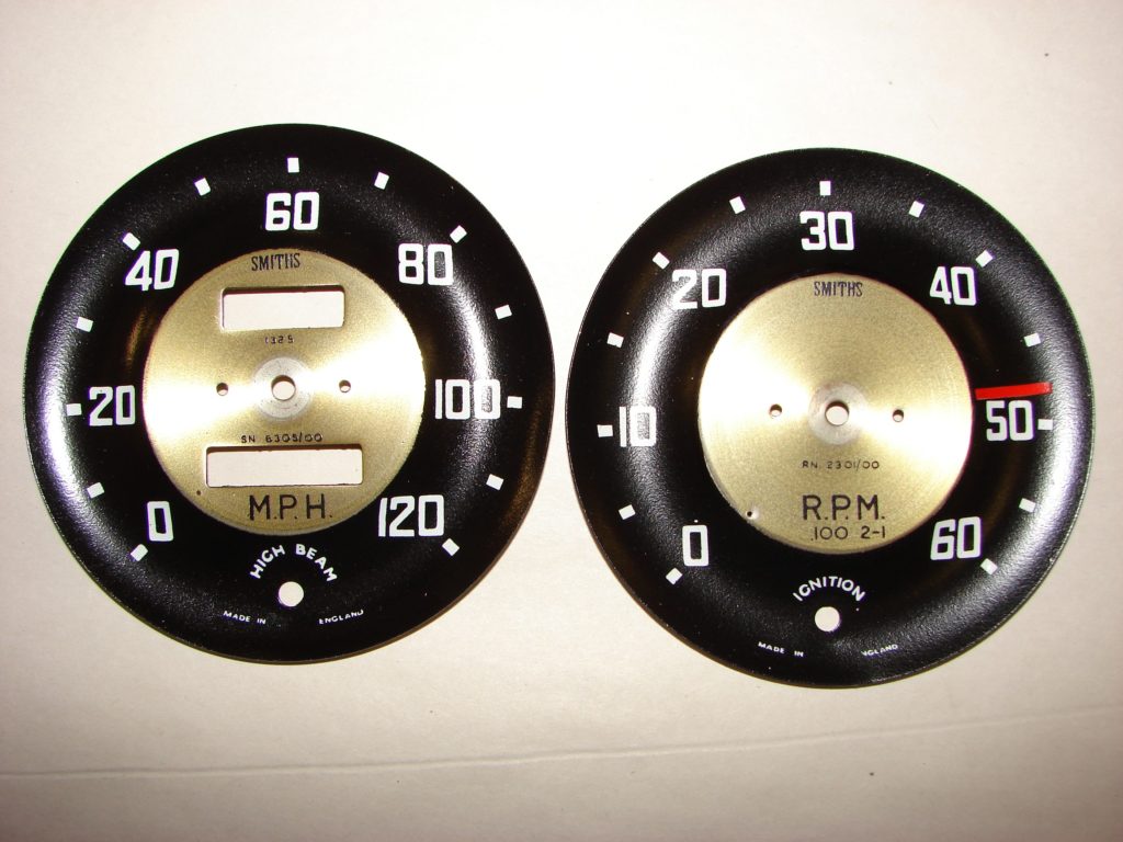 Polished black and gold speedometers
