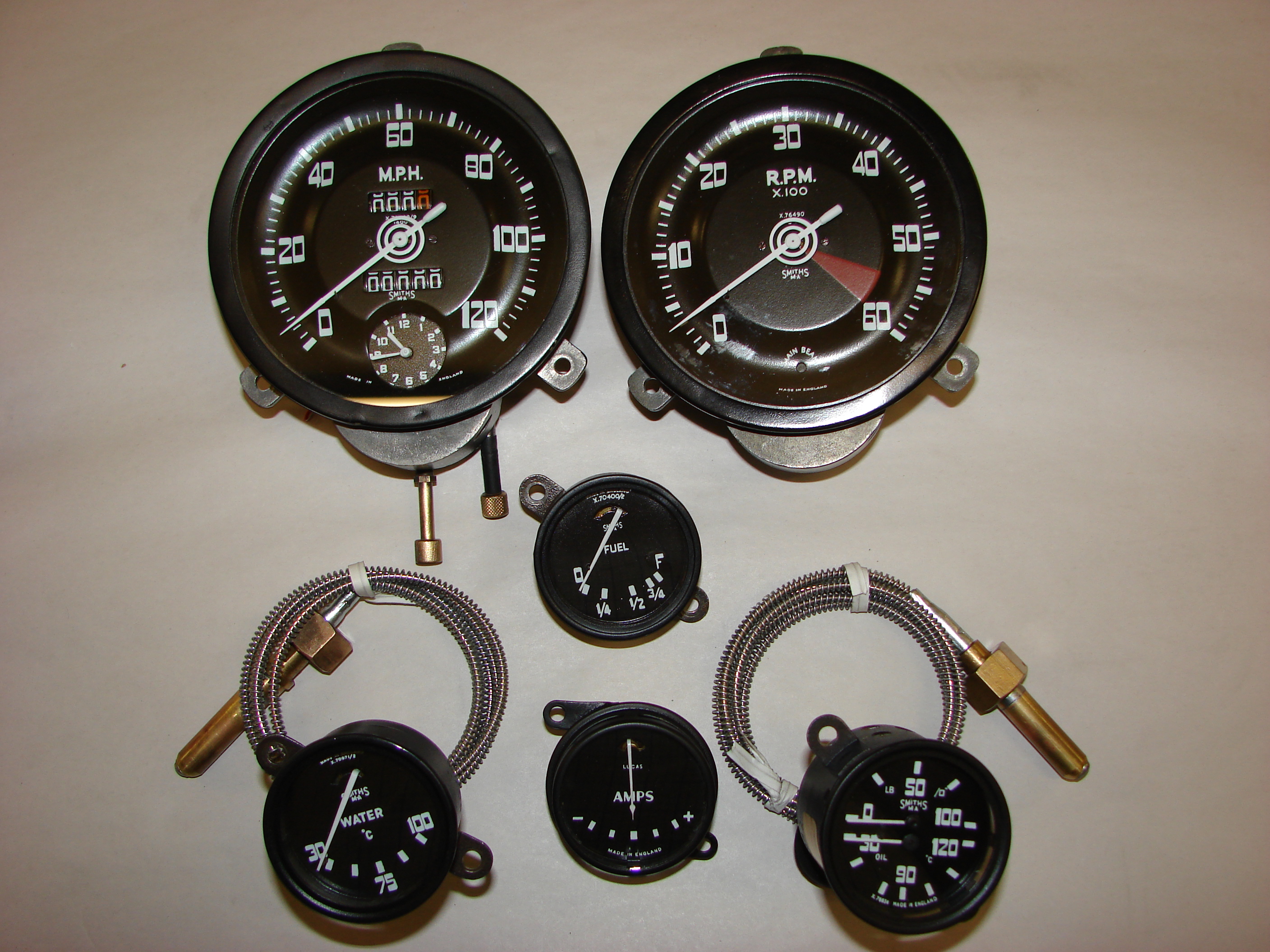 Freshly cleaned and polished vehicle speedometers
