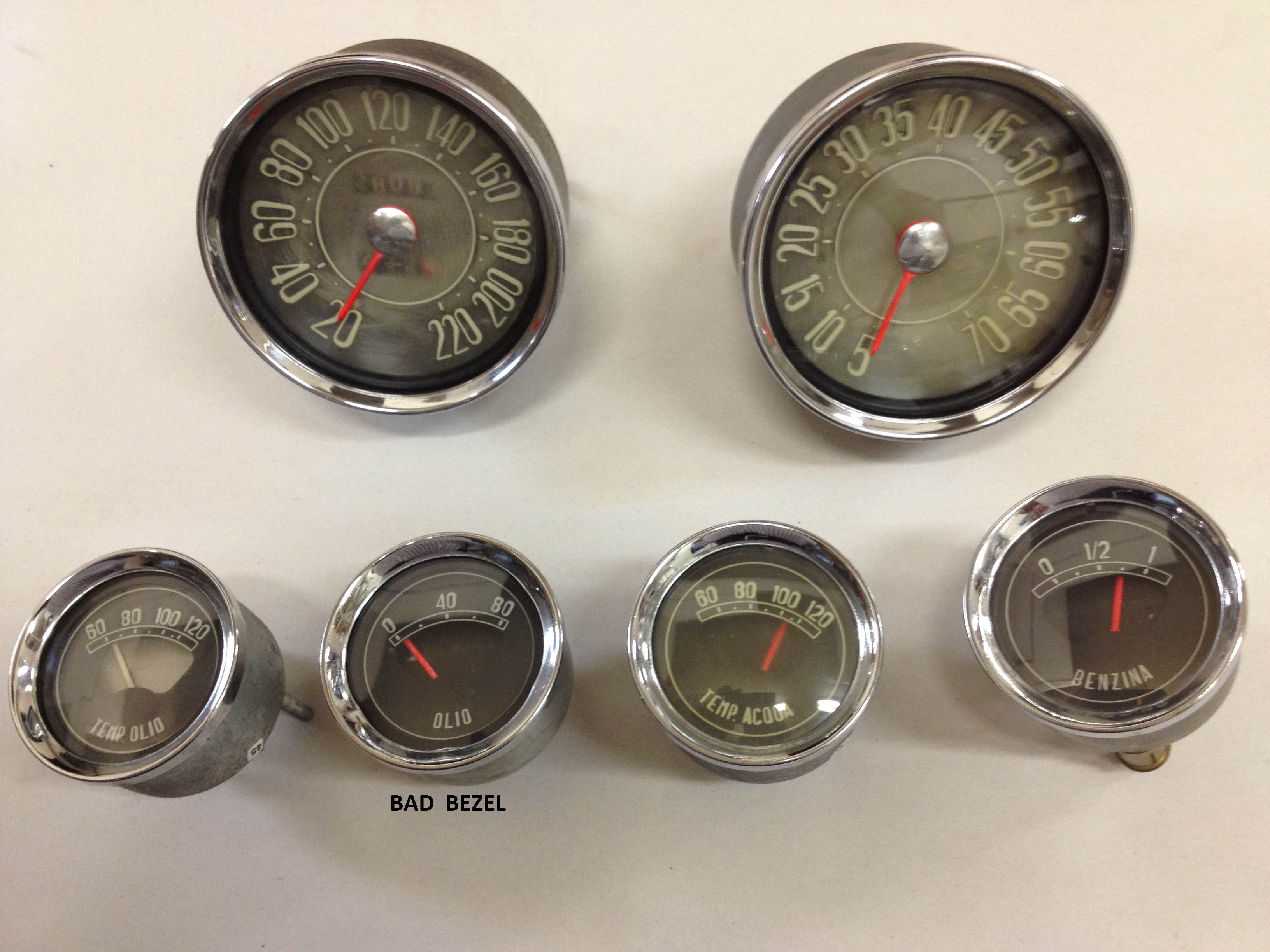 Old metal speedometers with large numbers