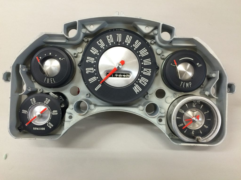 Speedometers arranged on a metal plate